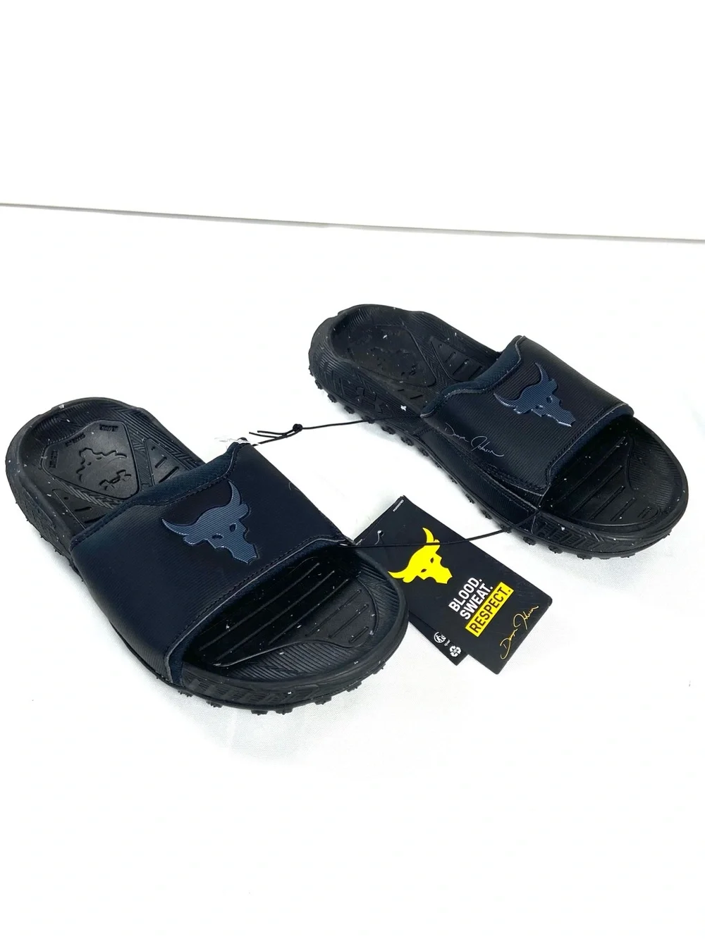 Under Armour Project Rock 3 Slides Men 7 Women 8.5 Black Brahma Bull 3026034